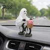 Fun Halloween Collectible Statue Ghost Riding Bicycle Resin Figurine, Spooky Desk Shelf Decor for Creative Party Ornament Home Entryway, Hand-Painted