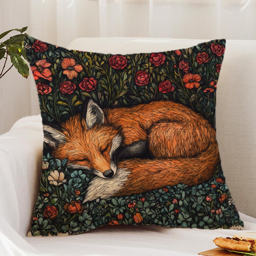 W-William M-Morris Art Fox Cushion Cover Premium Comfort Reversible Pillow Cover - Dual - Use Design For Home & Car