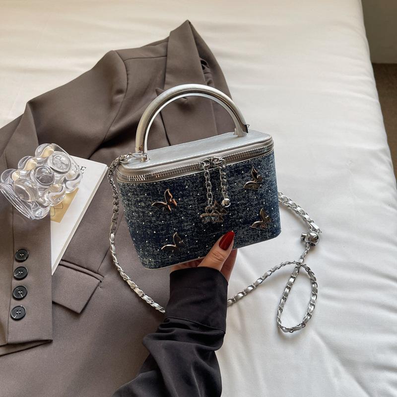 Summer new high-value oblique span small square bag casual shoulder bag Gypsy denim box bag
