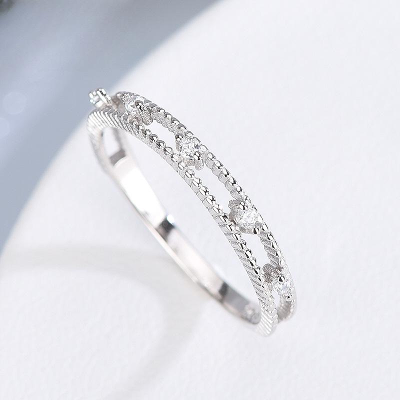 S925 Sterling Silver Young Girl Personalized Cold Style Wind Net Red Diamond-Studded Ring