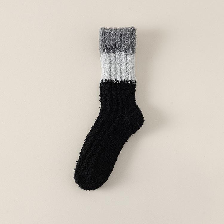 Coral Fleece Socks, Thickened for Sleep Warmth, Mid-calf Long Socks for Autumn and Winter, Long Calf Towel Floor Socks for Women