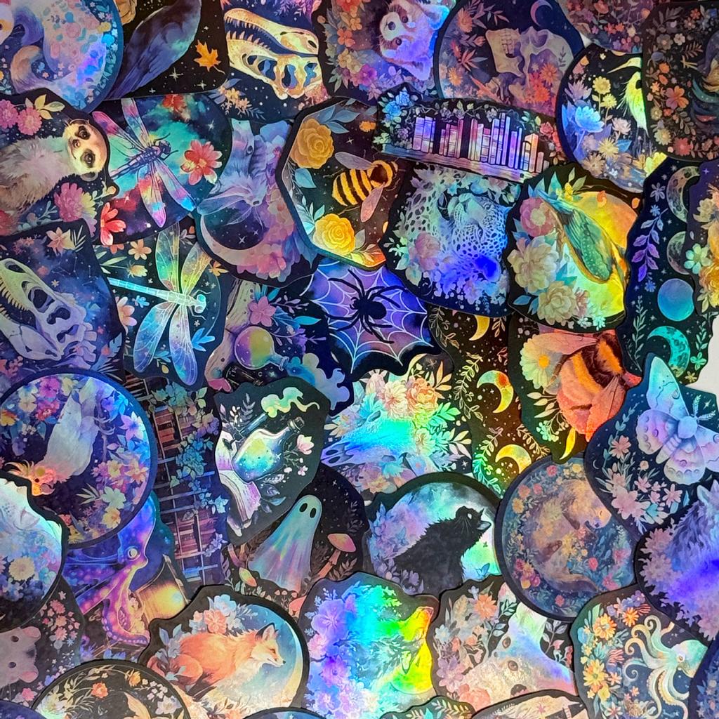 50PCS Cartoon Holographic Laser Creative Biology Graffiti Stickers Decorative Guitar Notebook Luggage DIY Waterproof Stickers