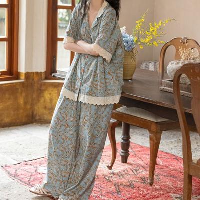 Pajama Pants Set Short Sleeve Pants Women's Clothing Homewear Summer New Retro Simple Comfortable Casual Breathable Loose Large