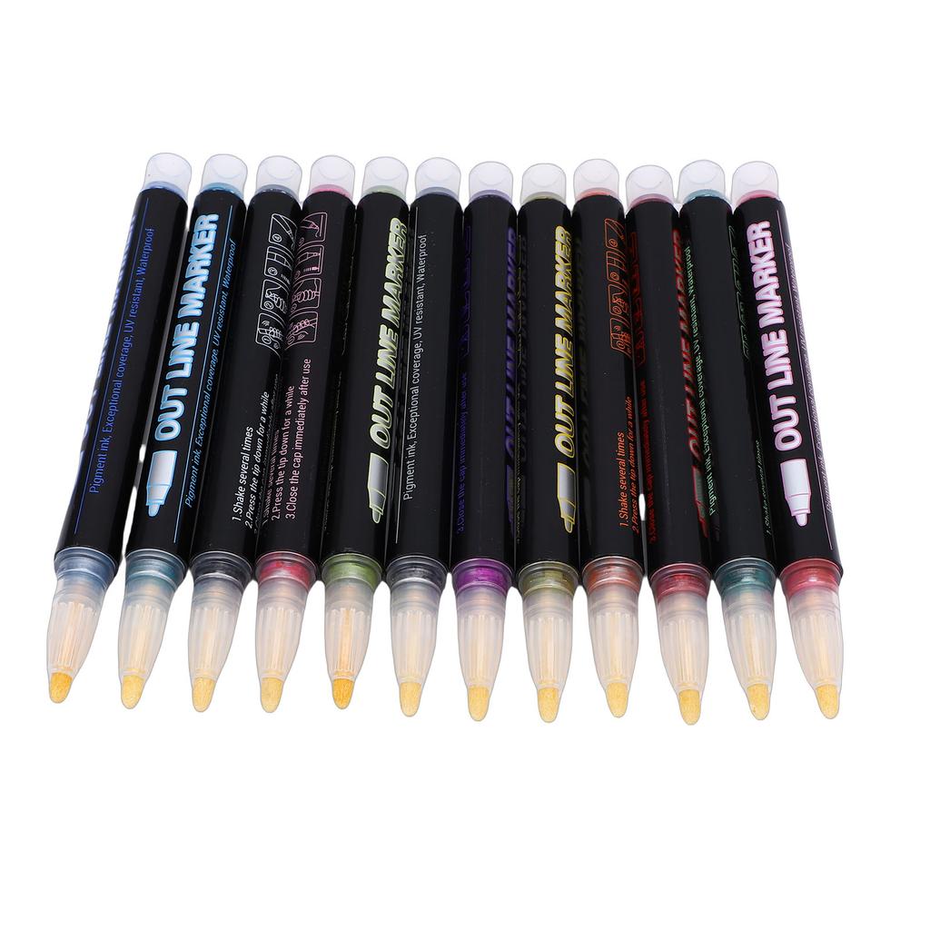 12pcs  ing Dual Line Pens Metallic   Marker Set Self   Pens for Doodle Art