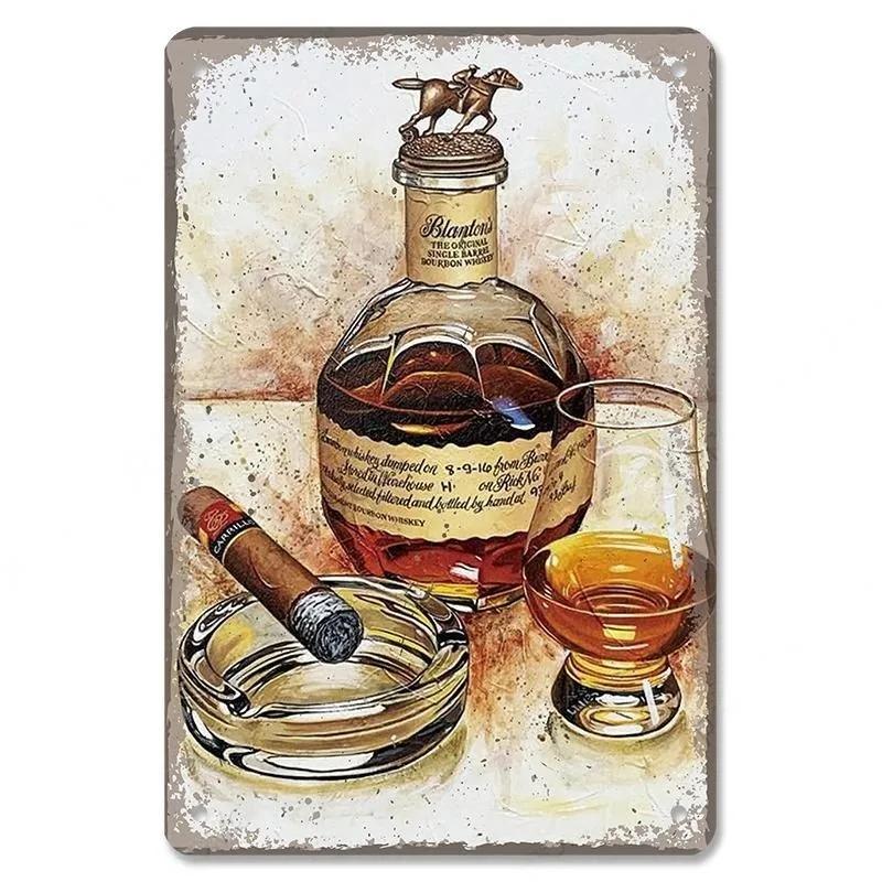 Metal Tin Poster Cigar Plaque Retro Metal Plate Gentleman Smoke Cigar Whisky Vintage Metal Tin Sign Bar Club Man Cave Wall Decor