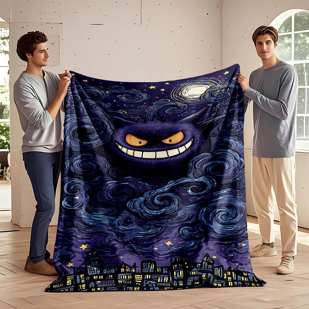 A Grinning Purple Figure Emerges Amid Swirling Clouds, Stars, and a Moon. for All Seasons Blanket Lunch Break Throw Gift 75X95CM