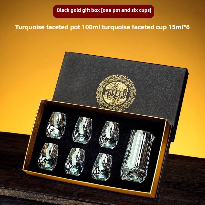 

Crystal Diamond Cut Face Baijiu Cup Set Household Glass Wine Dispenser One Cup Gift Box Premium Light Luxury Wine Set