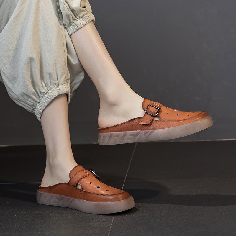 Leather Bag Head Half Slippers Women's Shoes Summer Wear New Nurse Work Shoes Fashionable Versatile Women's Sandals Soft Sole