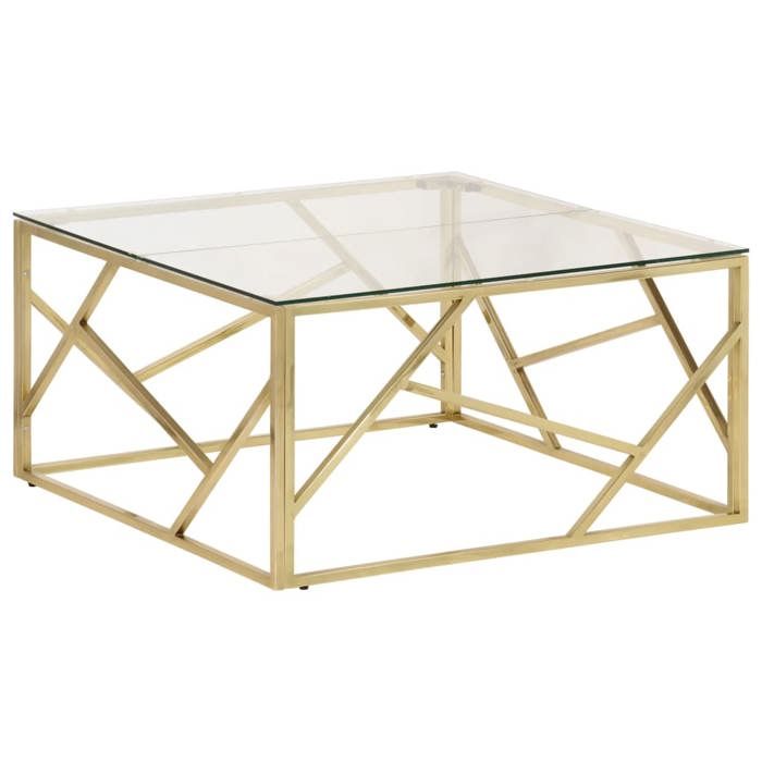 VidaXL Coffee Table Golden Stainless Steel and Tempered Glass 349946