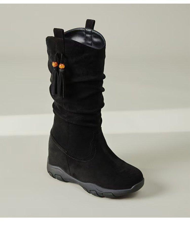 

The inner height increases but the knee boots for women s 2025 autumn new retro v-mouth stacking boots 12cm thick-soled thin Martin boots 34