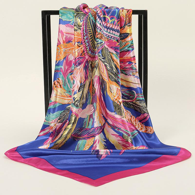 90*90Cm Women Square Silk Scarf Luxury Large Shawl Neckerchief Print Headband Female Foulard Bandana Wraps Hijab Scarves