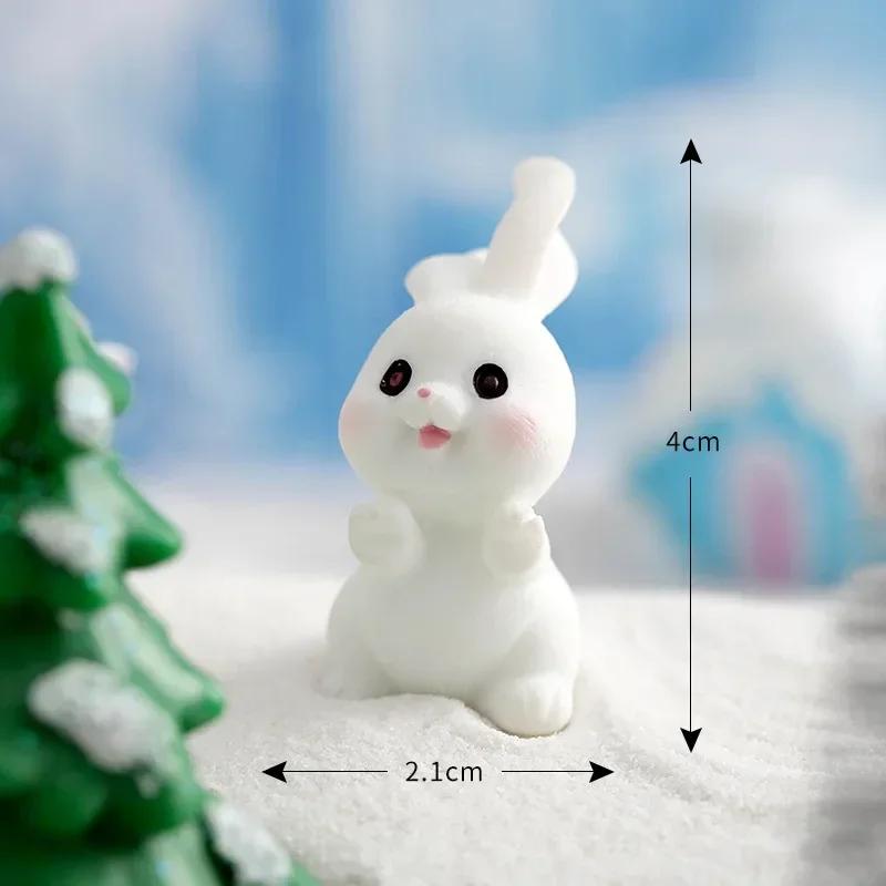 Figurines Christmas Rabbit Micro Landscape Snowman Bunny Ornament Desk Accessories For Home Decoration Kids Gifts Miniature