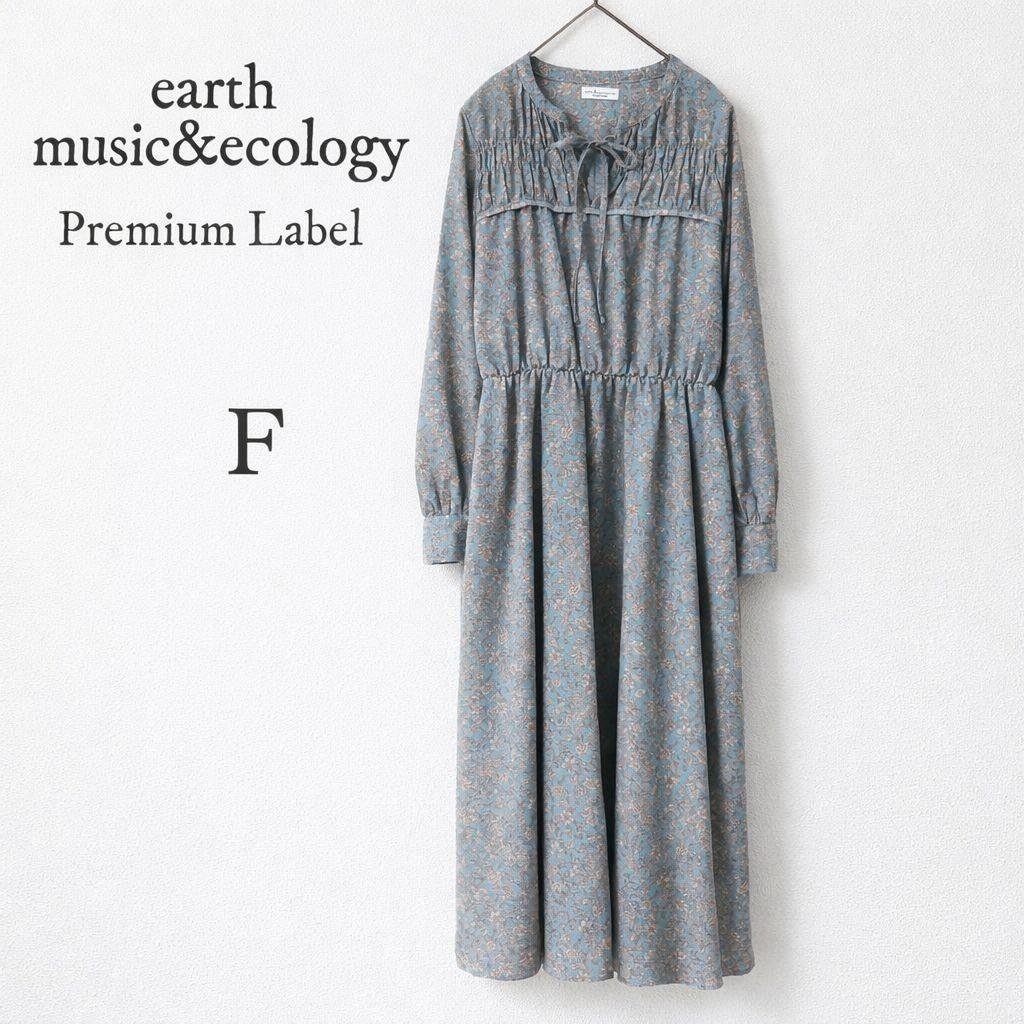 earth music&ecology floral pattern long dress flare ribbon