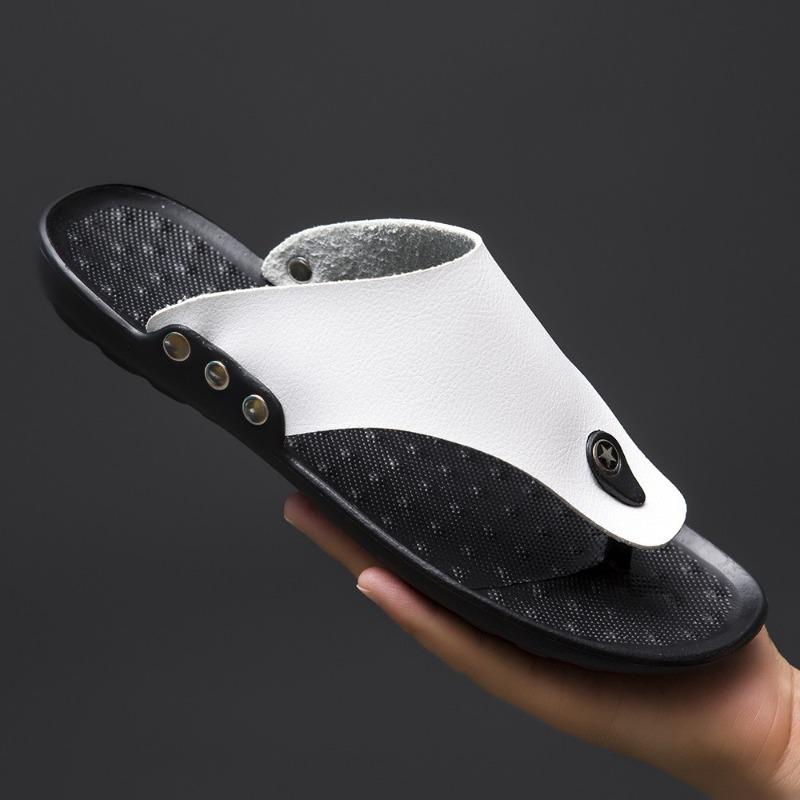 Slippers men's summer fashion leather soft-soled sandals green outdoor wading beach casual flip-flops