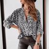 Spring and Autumn Printed Women's Shirt, Long Sleeve Leopard Print Single-Breasted Cardigan, Loose-Fit Women's Blouse