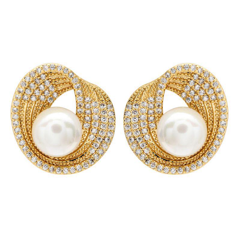 Korean Dongdaemun Zircon Pearl Earrings, Women's S925 Silver Anti-Allergy Studs