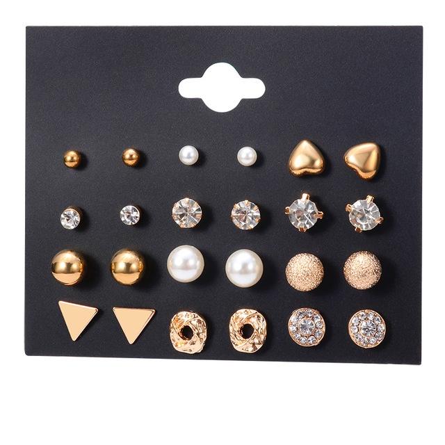 IF ME Korean Geometric Tassel Earring Set Simple Retro Leaf Heart Gold Earrings Jewelry Accessories