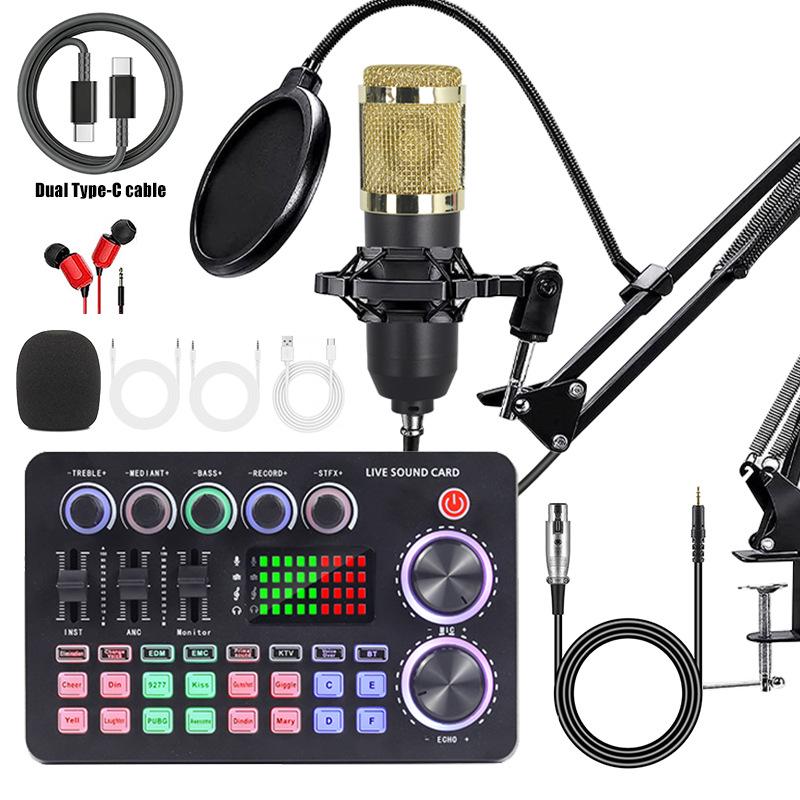 F998 Sound Card & Microphone Set with Type-C Adapter for Mobile Recording, Streaming, and Podcasting
