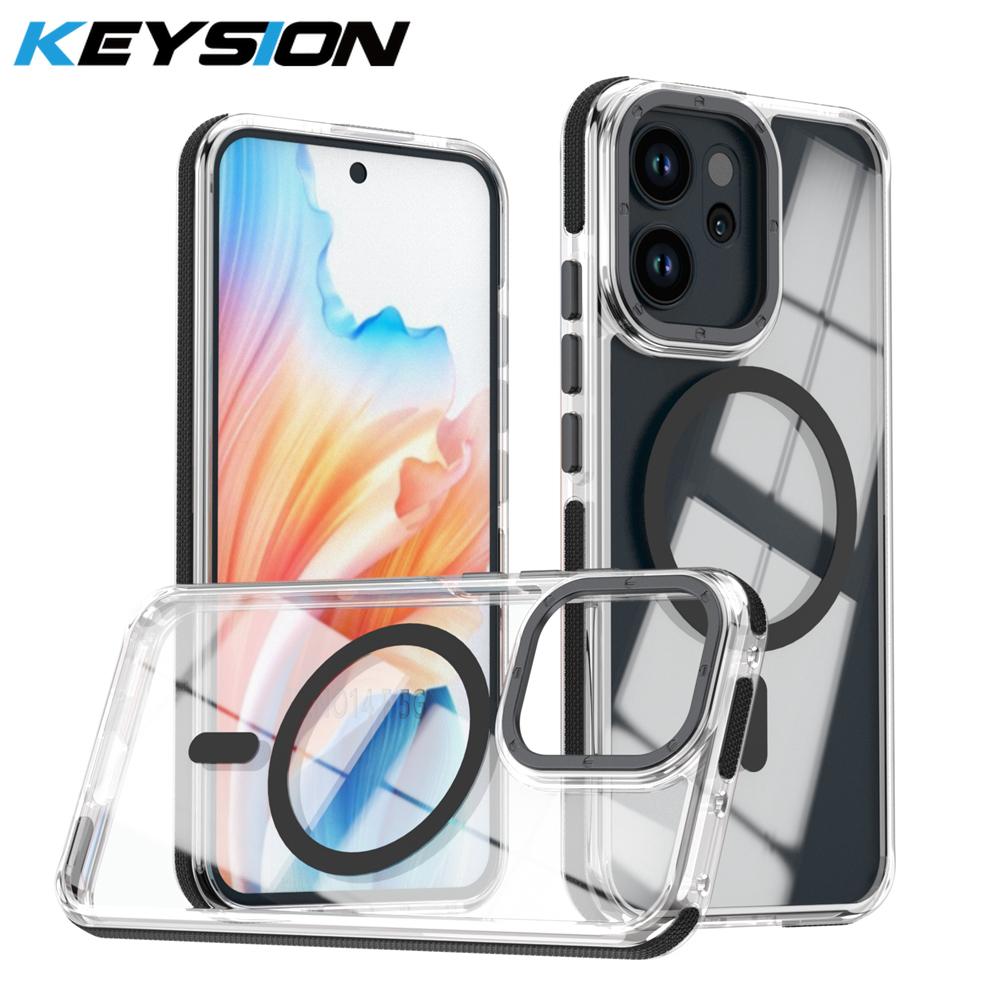 KEYSION HD Transparent Magnetic Case for MagSafe for OPPO Reno 14 F 5G 13 F 4G 12 F 5G Clear Shockproof Phone Back Cover