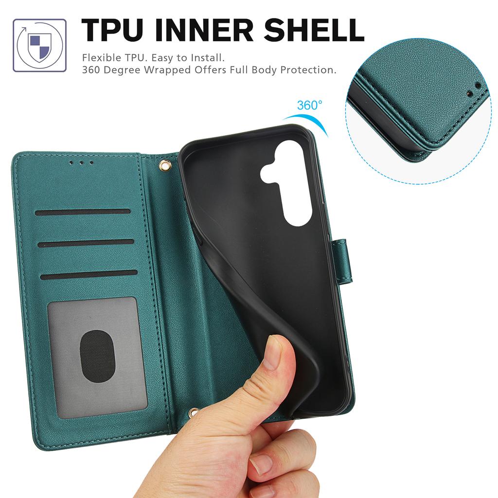 For Samsung Galaxy S26+ Case PU Leather Stand View Phone Wallet Cover with Hand Strap