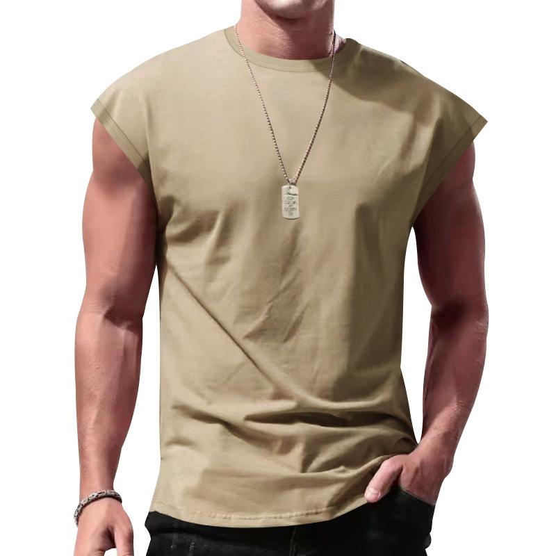 T-shirt décontracté à manches courtes rondes sans manches respirant pour hommes - Débardeur de sport d'été basique