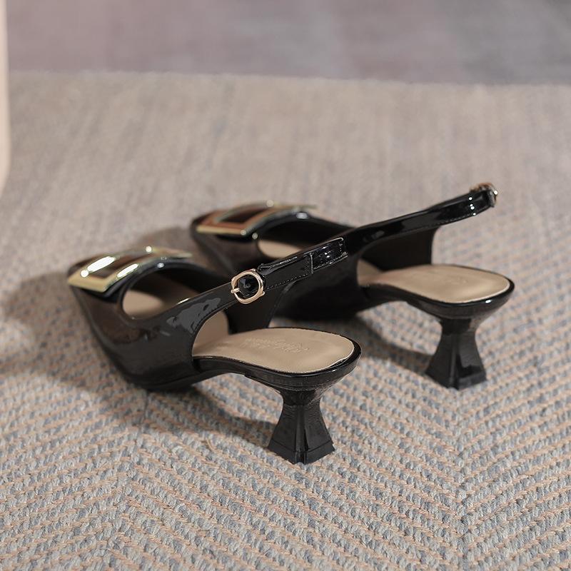 French Niche Baotou Sandals 2025 New Summer Patent Leather Square Head Empty Single Shoes Square Buckle High Heels Stiletto