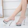 1099 Sexy High Heels: 13CM Stiletto Platform Sandals, Crystal-Clear Wedding & Banquet Shoes