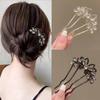 Rhinestones U-Shaped Hair Sticks Butterfly Hair Stick for Women Bun Comb Hanfu Metal Hair Clips Hair Accessories Hairpin