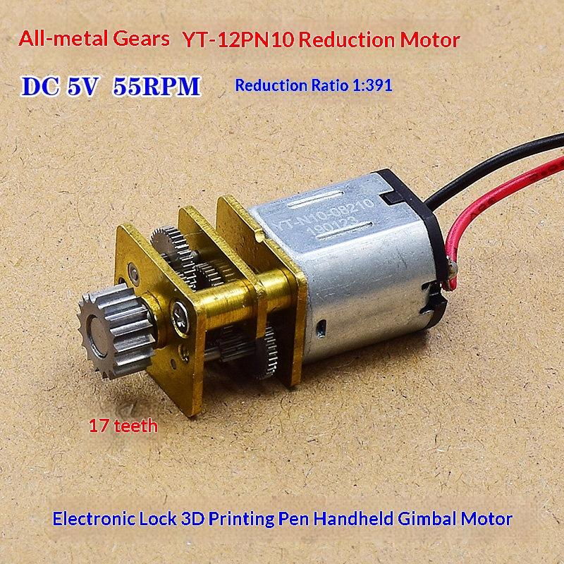 1 Stück DC 5V 55 U/min Langsame Geschwindigkeit Mini Vollmetall-Getriebemotor Mikro N10 Vollmetall-Getriebemotor 17T Zähne für 3D-Druckstift Roboter