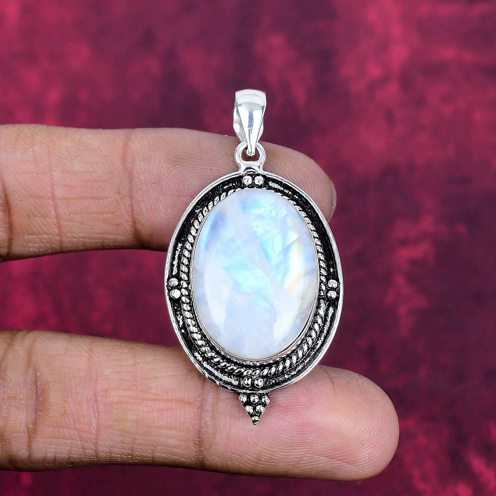 

Ювелирные изделия с радужным лунным камнем, 925 пробы, кулон из цельного серебра, кулон ручной работы с драгоценными камнями для женщин 1.96 Inches