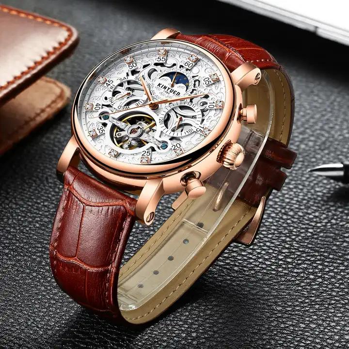 KINYUED J026 Man Automatic Watch Leather Band Waterproof Big Dials Decoration Casual Reloj Business Men Mechanical Watches