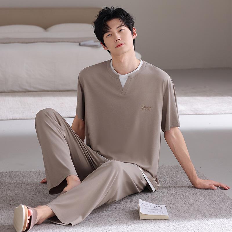 [Super soft] Cool Modal cotton men's pajamas summer new short-sleeved trousers ice silk casual loungewear