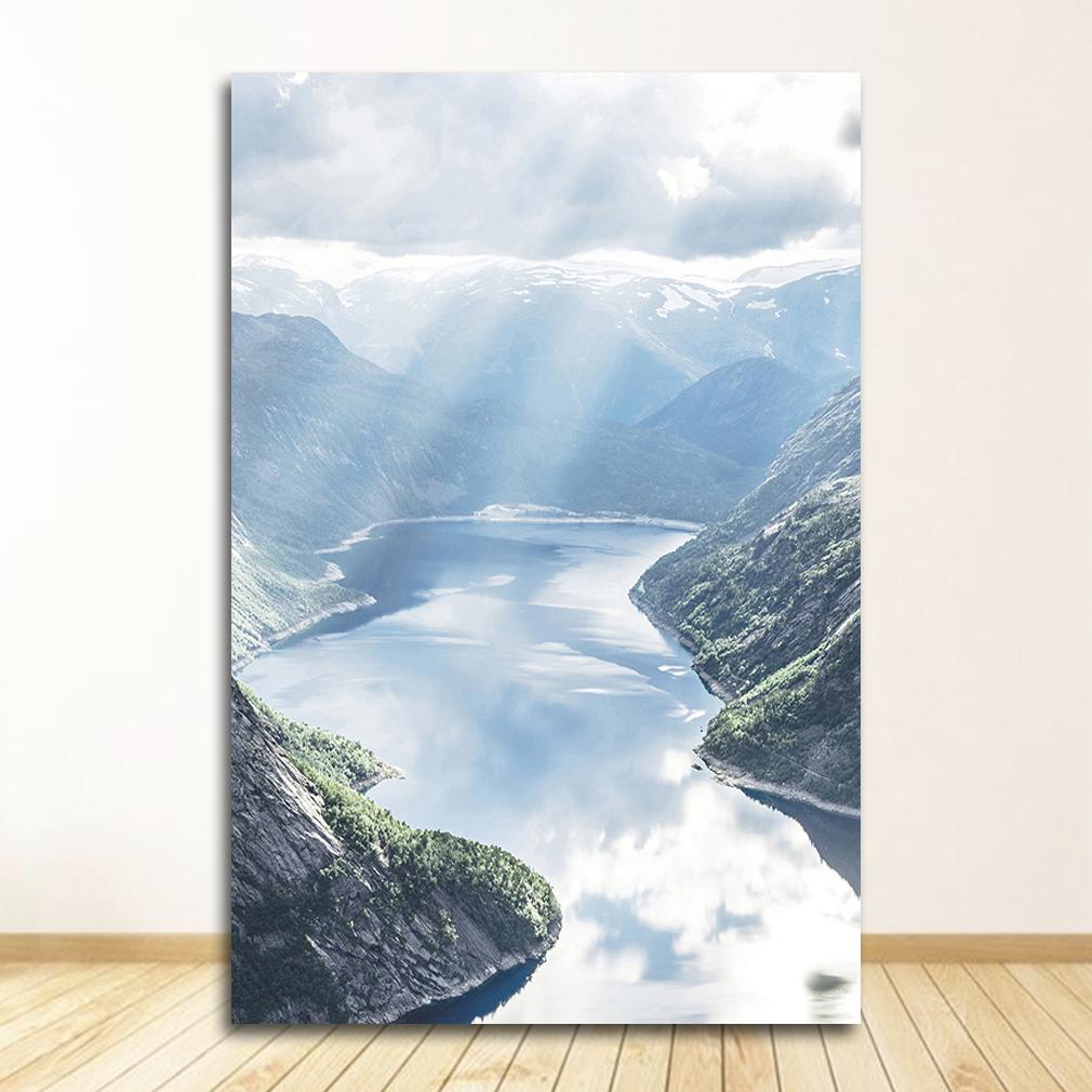 Modern Living Room Decor Scandinavian Nature Landscape Poster Nordic Style Print Mountain Lake Boat Wall Art Picture Painting