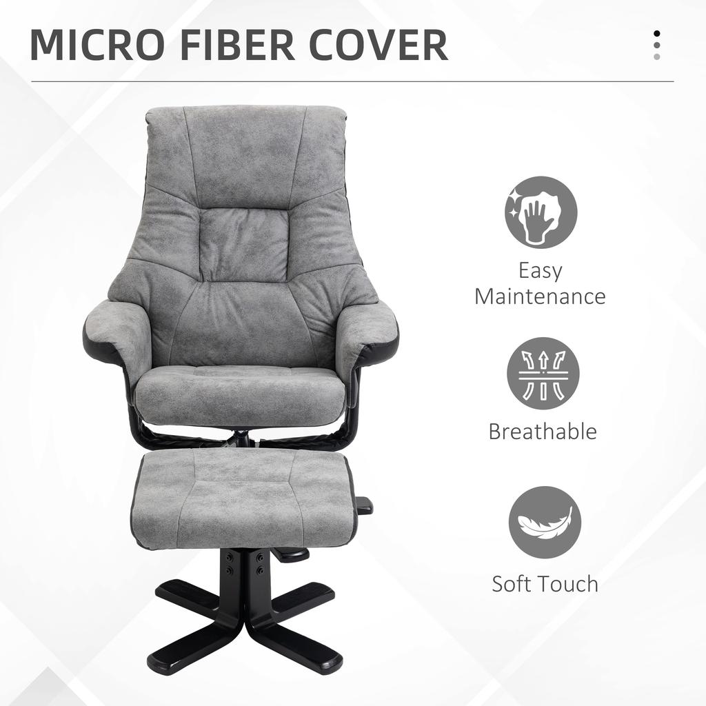 Fabric Recliner Sofa Armchair with Footstool Swivel Sofa Grey