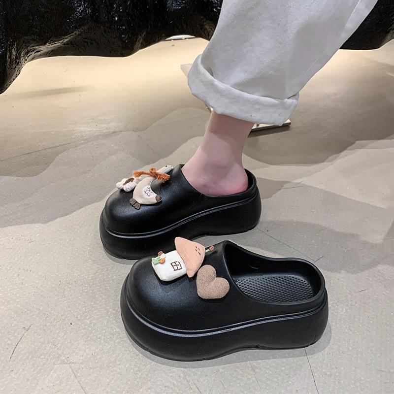 Cartoon cute bag head sandals women's outer wear spring and summer new non-slip one-pedal small flower beach thick bottom mop