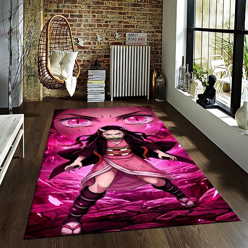 "Anime Girl with Pink Eyes and Dress on Stylish Carpet Design" Suitable for use as an anti-slip for living room bedroom sofas