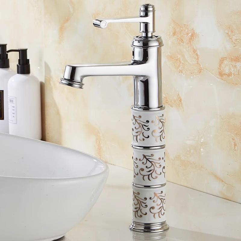 Gold Bathroom Faucet Brass and Ceramic Rose Gold Basin Faucet Deck Mounted Bathroom Water Tap Hot & Cold Mixer Tap Sink Faucet