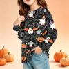 Kids Halloween Print Long Sleeve Neck T-Shirt with Pockets