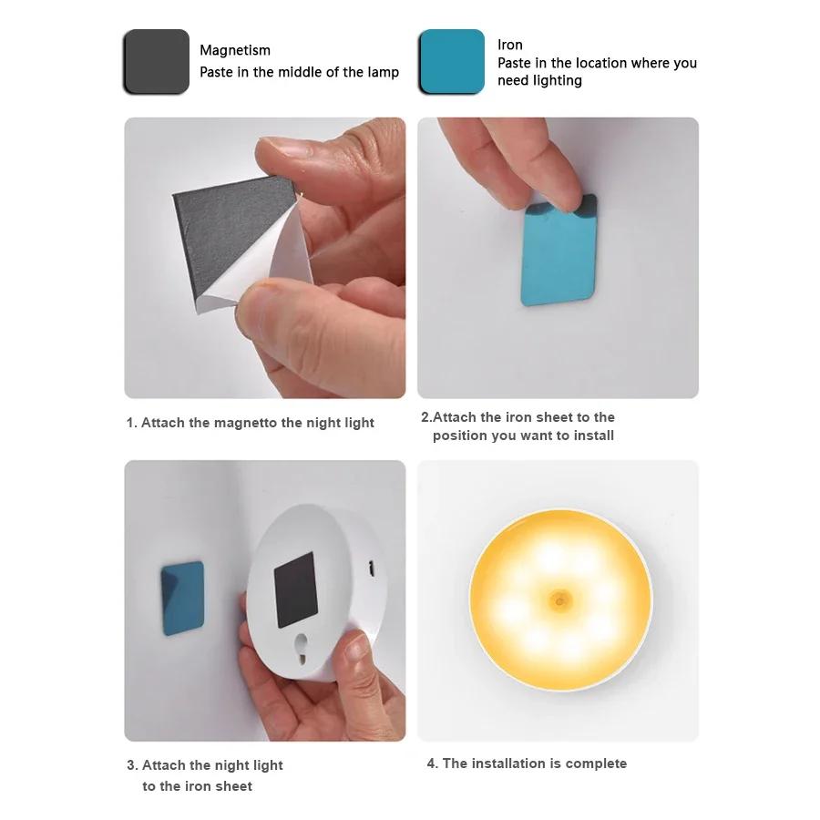 Bewegungssensor Licht USB Wiederaufladbares Nachtlicht LED Lampe für Küche Schlafzimmer Treppe Flur Schrank Kleiderschrank Nachtlicht