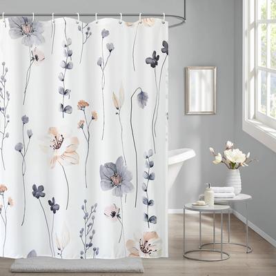 AooHome Duş 150cm Su Geçirmez ve Küf Geçirmez Banyo Hızlı Oda Yüksek Yoğunluklu Ünite Çiçekli Halka Kolay Gri Perde, Uzun, Dayanıklı,