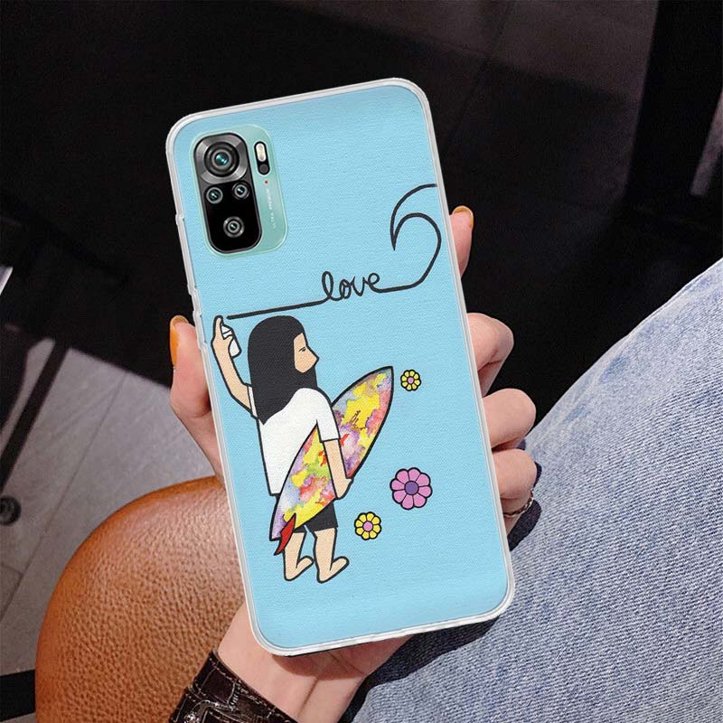 Surfbrett Surfen Kunst Surf-Mädchen Sommerhülle Handyhülle Für Xiaomi Redmi Note 10 Pro Max 10S 9 9S 9T 8 8T 11T 11S 11 5G 11E 7 6