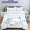 3pcs Blue Grid Pochacco Bedding Set, Including 1 Quilt Cover and 2 Pillow Shams, Without Filling, Soft and Comfortable Home Bedroom Fabric,