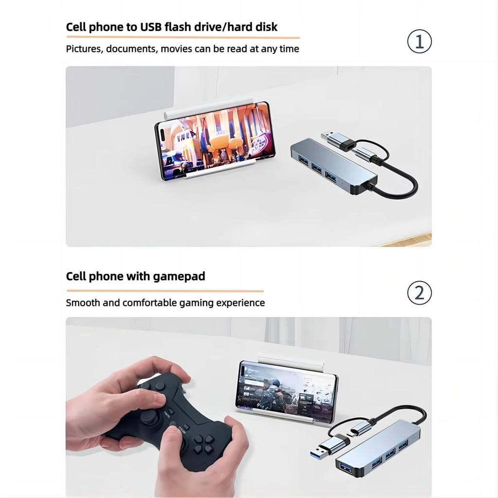 4-in-1 USB C Hub Support USB 3.0 4 Port Adapter for Smart Phone PC Multiport USB Adapter