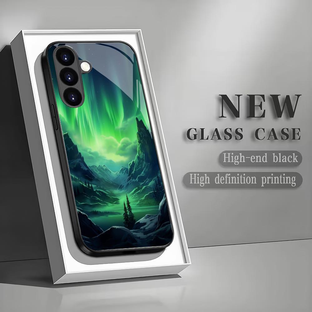 

Green Aurora tempered glass phone case suitable for Samsung Galaxy S26 S25 S24 S23 S22 S20 FE/Ultra/Plus anti drop back cover GalaxyS25