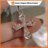 Huitan Crystal Cross Necklace for Women Luxury Trendy Female Wedding Party Neck Accessories Gift Statement Jewelry Drop Shipping