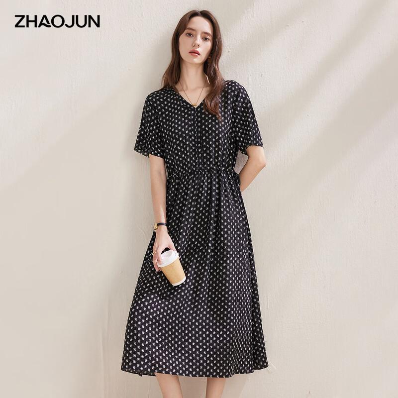 Zhaojun Mulberry Silk French Print Short Sleeve Dress L чёрный