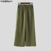 INCERUN Men Zip-up Elastic High Waist Trousers Casual Long Wide Legs Pants