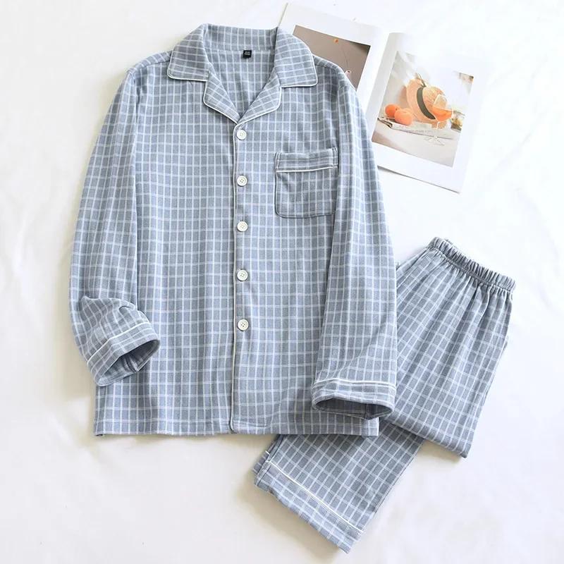 New Couple's Checkered Pajama Set for Autumn and Winter Warmth,Men's and Women's Long Sleeved Pants,Two Piece Home Clothes