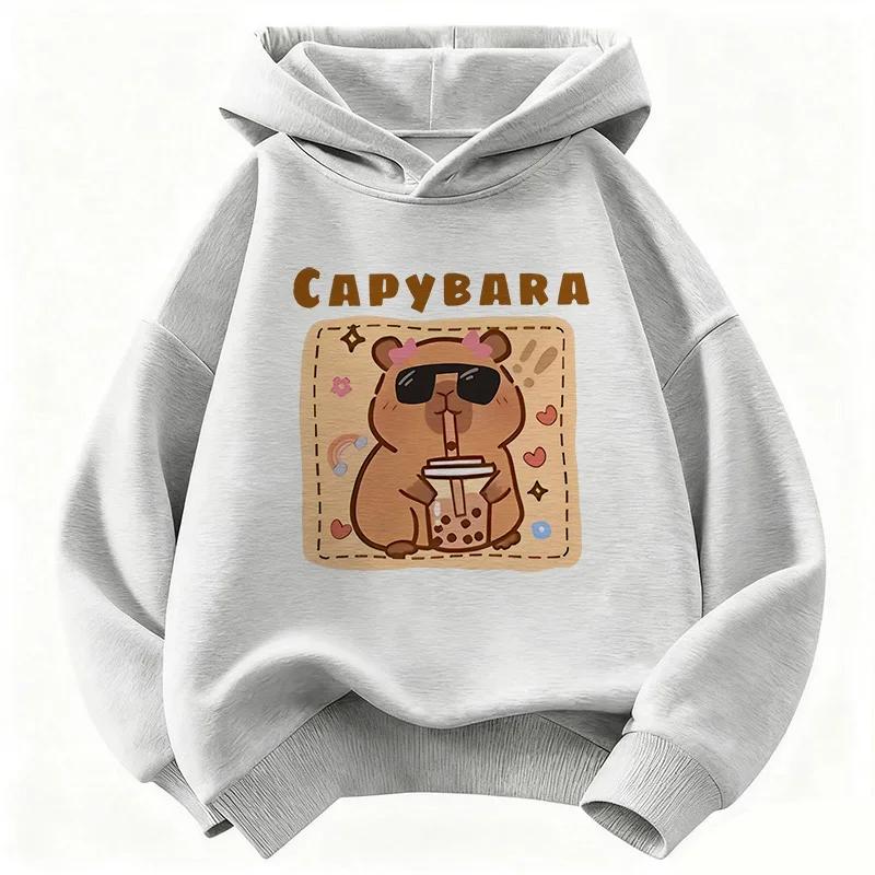 Felpa con Cappuccio Divertente Capibara che Beve Succo per Bambini Felpa Carina per Ragazzi Ragazze Autunno Primavera Felpe Casual