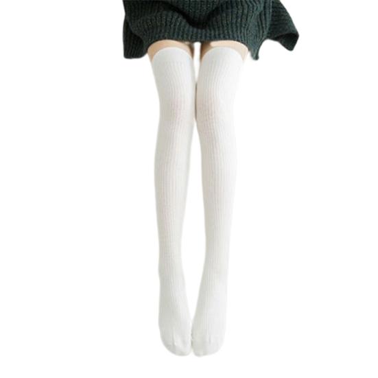 1 Pair Women Socks Vertical Stripe Solid Color Thigh High Long Tube Spring Autumn Good Stretch Beauty Leg Stockings Streetwear